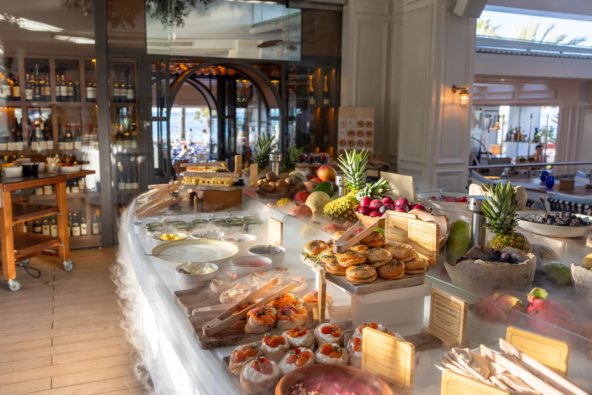 Breakfast buffet with pastries and fruit at Sea Grill, Puente Romano Marbella